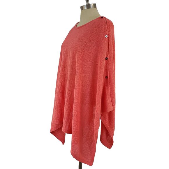 J.Jill Lightweight Knit Poncho One Size Button Beach Boho Coastal Travel Preppy - Picture 5 of 11